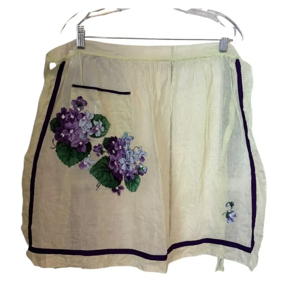 Vintage 1950s–1960s Sheer Hostess Apron Set Floral Organza Reversible